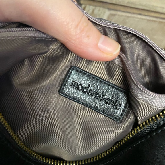 New W/O Tags Modern+Chic Brand Bag/Backpack Leather, Black w/Colorful Strap - Picture 8 of 10